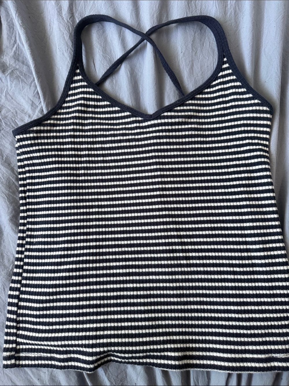 American Eagle Outfitters Navy and White Striped Ribbed Cami